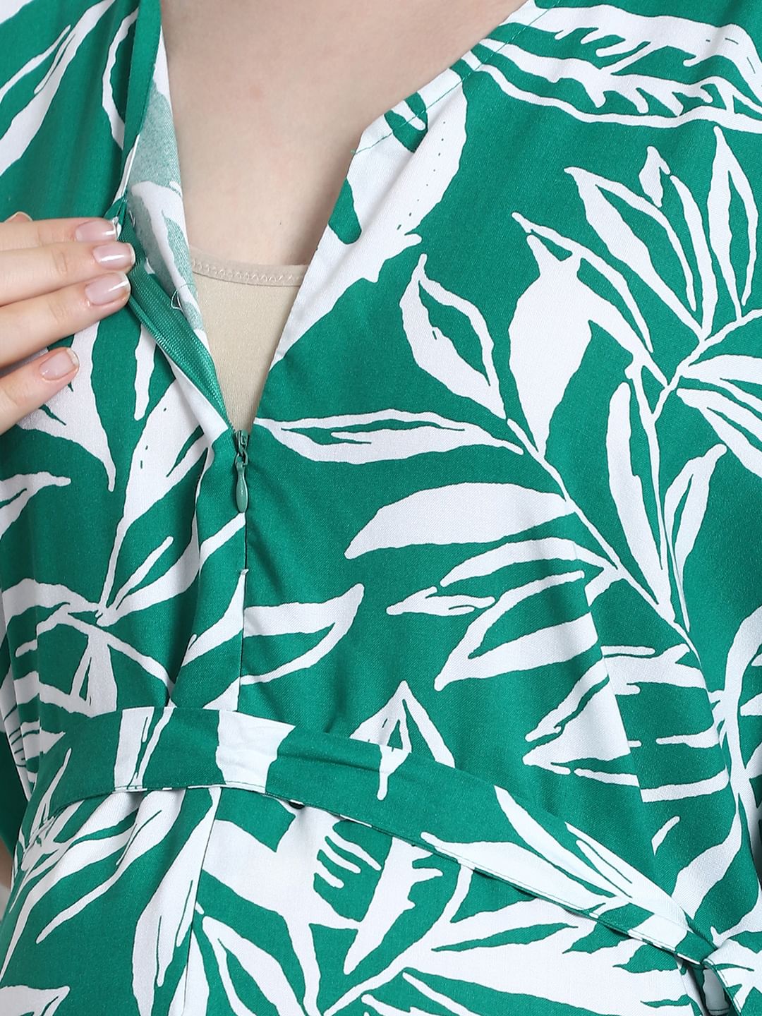 Floral Print Green Rayon Maternity Kaftan