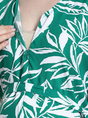 Floral Print Green Rayon Maternity Kaftan
