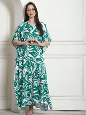 Floral Print Green Rayon Maternity Kaftan