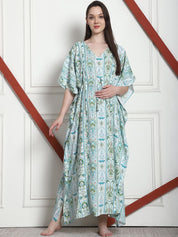 Printed Sea Green Rayon Maternity Kaftan