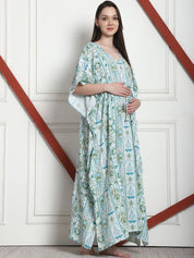 Printed Sea Green Rayon Maternity Kaftan