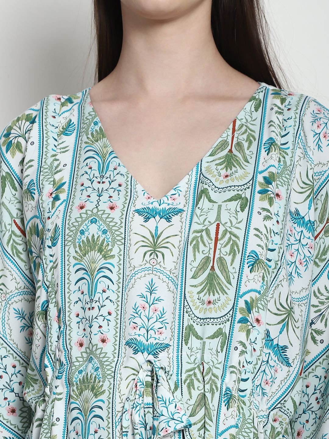 Printed Sea Green Rayon Maternity Kaftan
