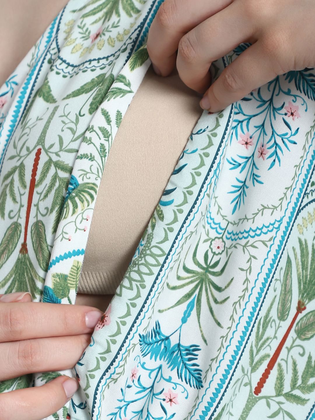 Printed Sea Green Rayon Maternity Kaftan