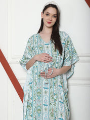 Printed Sea Green Rayon Maternity Kaftan