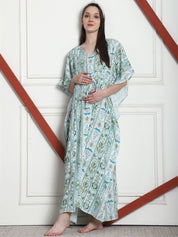 Printed Sea Green Rayon Maternity Kaftan