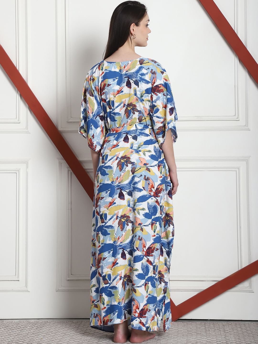 Floral Print Blue Rayon Maternity Kaftan