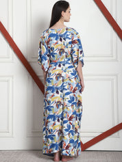 Floral Print Blue Rayon Maternity Kaftan