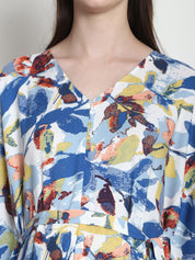 Floral Print Blue Rayon Maternity Kaftan