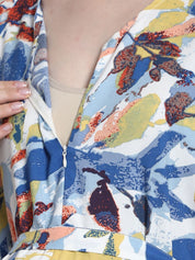 Floral Print Blue Rayon Maternity Kaftan