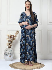 Printed Navy Blue Rayon Maternity Kaftan