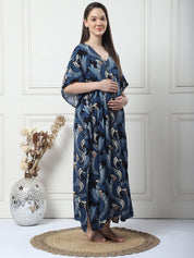Printed Navy Blue Rayon Maternity Kaftan