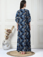 Printed Navy Blue Rayon Maternity Kaftan