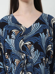 Printed Navy Blue Rayon Maternity Kaftan