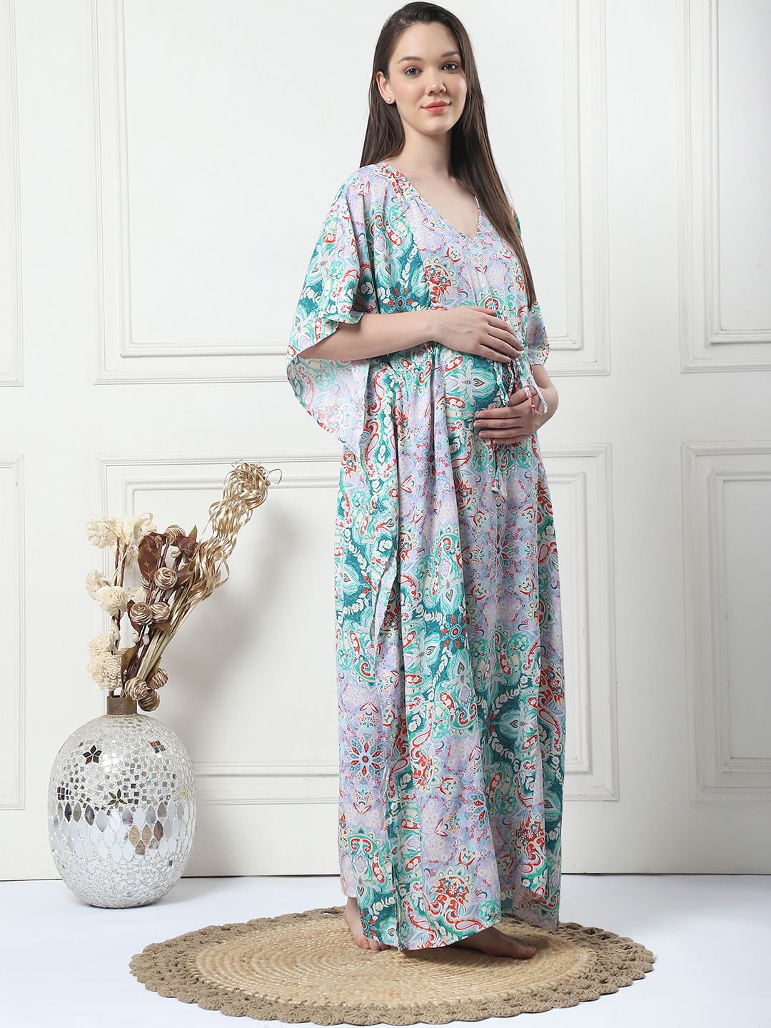 Geometric Print Multi Rayon Maternity Kaftan
