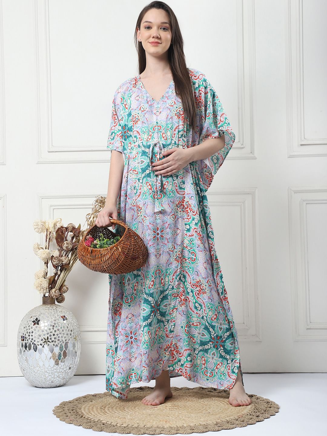 Geometric Print Multi Rayon Maternity Kaftan