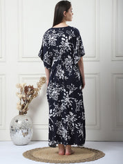 Floral Print Black Rayon Maternity Kaftan