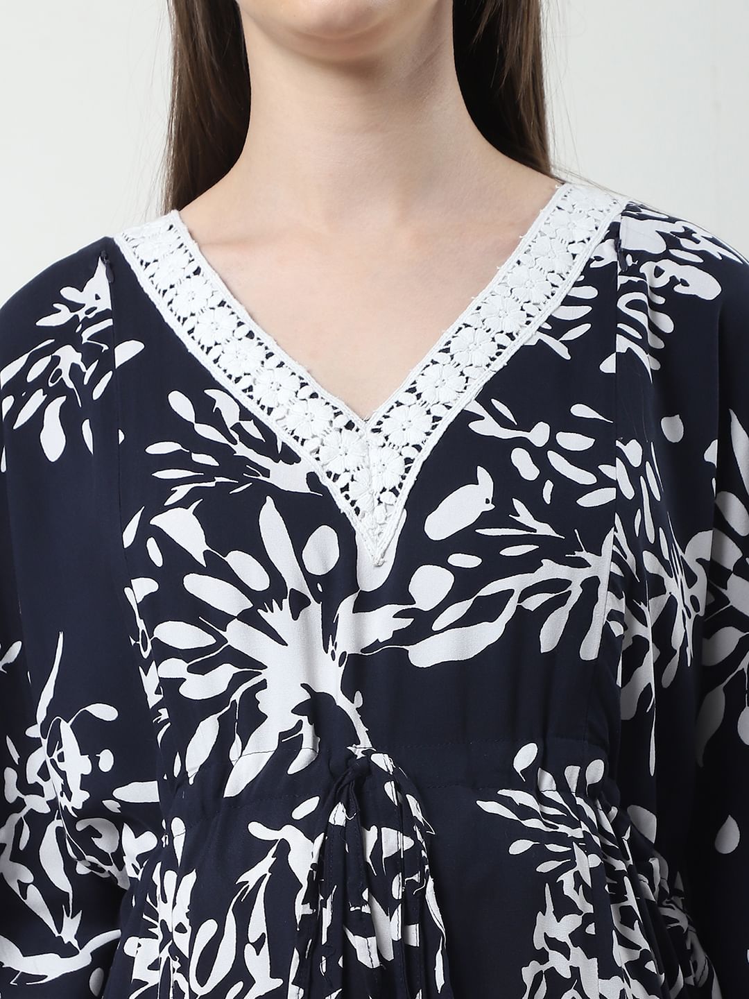 Floral Print Black Rayon Maternity Kaftan