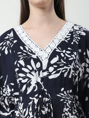 Floral Print Black Rayon Maternity Kaftan