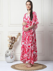 Floral Print Pink Rayon Maternity Kaftan