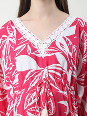 Floral Print Pink Rayon Maternity Kaftan