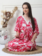 Floral Print Pink Rayon Maternity Kaftan