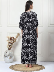 Floral Print Black Rayon Maternity Kaftan