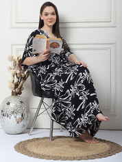 Floral Print Black Rayon Maternity Kaftan