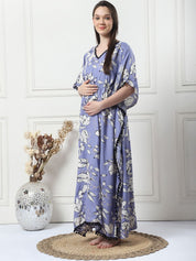 Floral Print Lilac Rayon Maternity Kaftan