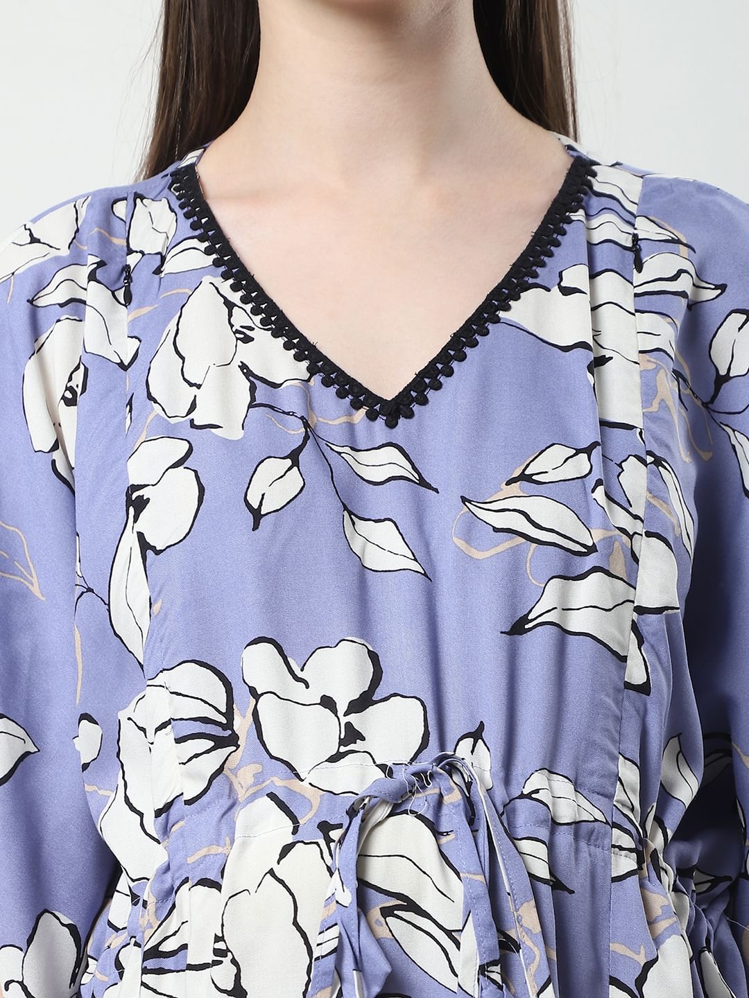 Floral Print Lilac Rayon Maternity Kaftan