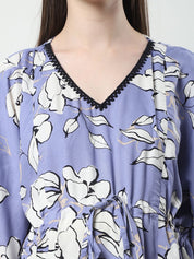 Floral Print Lilac Rayon Maternity Kaftan