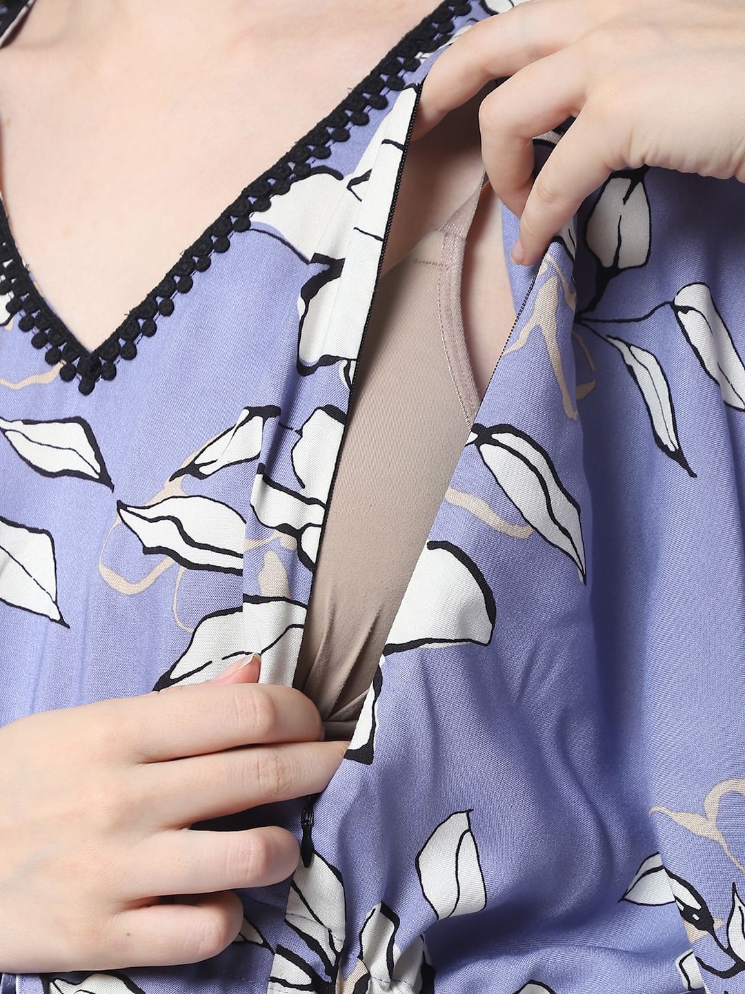 Floral Print Lilac Rayon Maternity Kaftan