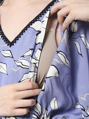 Floral Print Lilac Rayon Maternity Kaftan