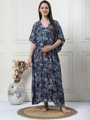 Printed Navy Blue Rayon Maternity Kaftan