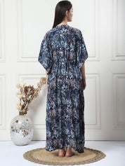 Printed Navy Blue Rayon Maternity Kaftan