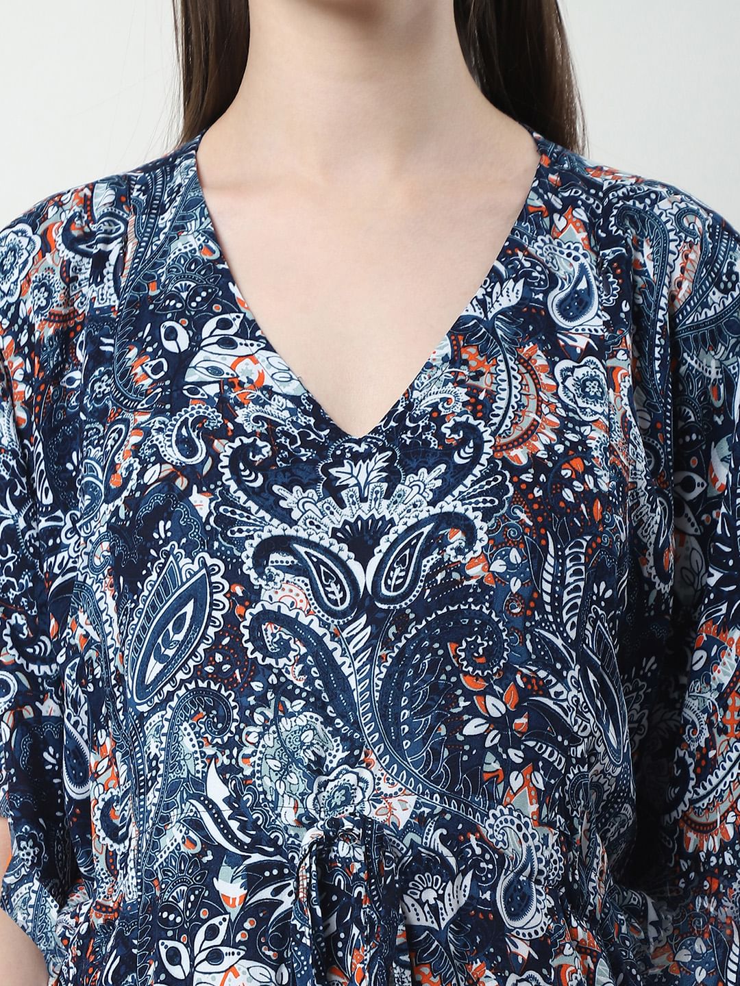 Printed Navy Blue Rayon Maternity Kaftan