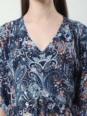 Printed Navy Blue Rayon Maternity Kaftan