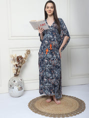 Printed Navy Blue Rayon Maternity Kaftan