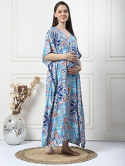Printed Blue Rayon Maternity Kaftan