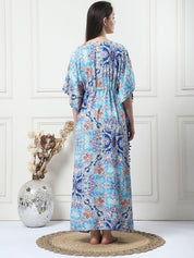 Printed Blue Rayon Maternity Kaftan