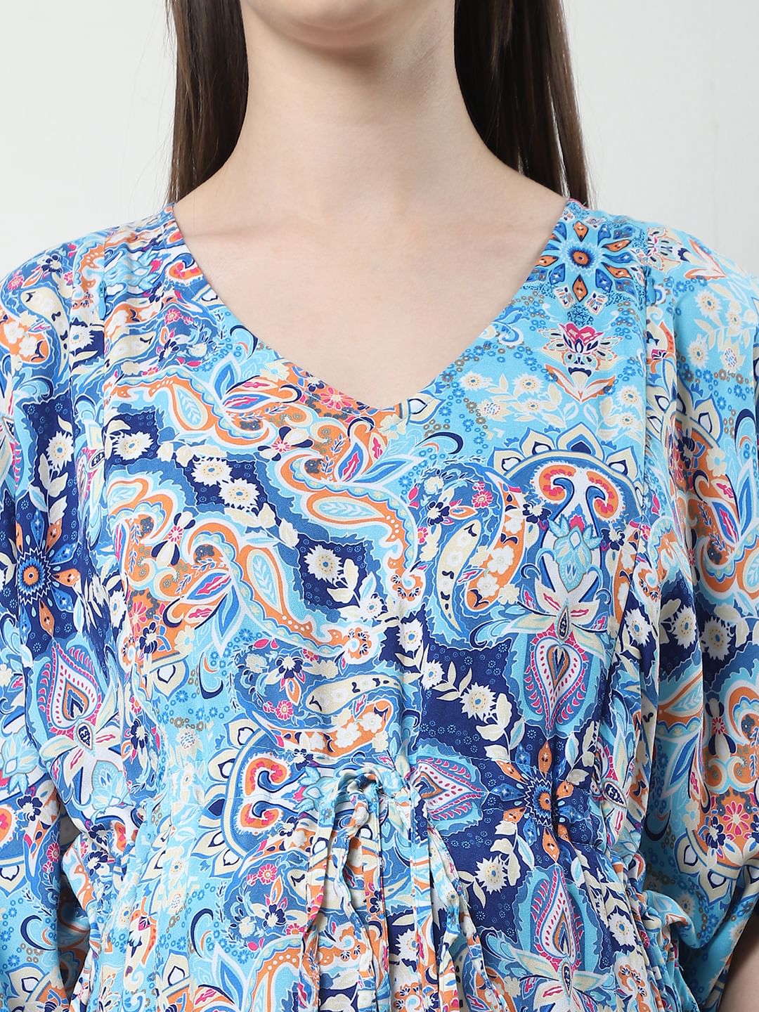 Printed Blue Rayon Maternity Kaftan