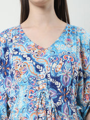 Printed Blue Rayon Maternity Kaftan