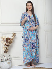 Printed Blue Rayon Maternity Kaftan