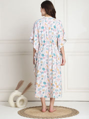 Printed White Rayon Maternity Kaftan full length