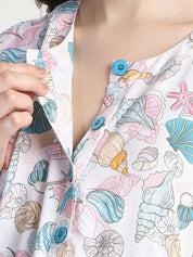 Printed White Rayon Maternity Kaftan full length
