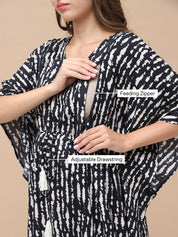 Printed Black Rayon Maternity Kaftan Calf Length