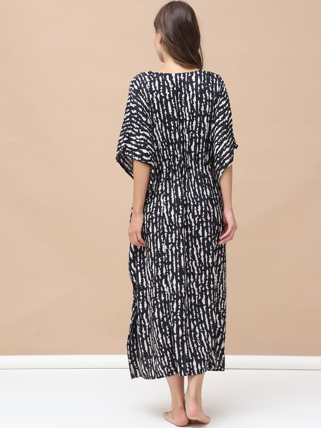 Printed Black Rayon Maternity Kaftan Calf Length