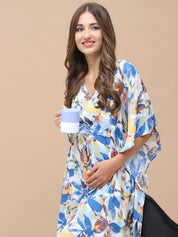 Floral Print Blue Rayon Maternity Kaftan Calf Length
