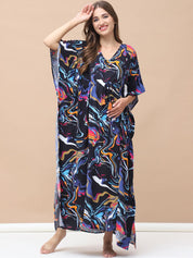 Abstract Print Multi Rayon Maternity Kaftan Full Length