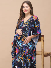 Abstract Print Multi Rayon Maternity Kaftan Full Length