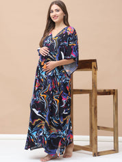 Abstract Print Multi Rayon Maternity Kaftan Full Length